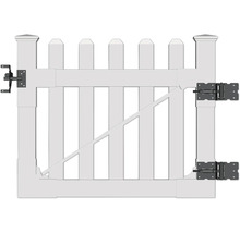 Weißes Gartentor mit Beschlägen