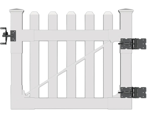 Weißes Gartentor mit Beschlägen