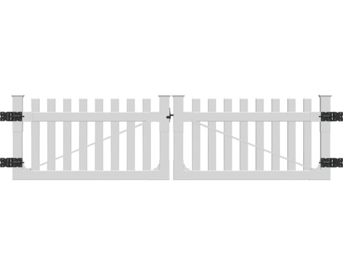 Portail de jardin ouvert blanc avec ferrures