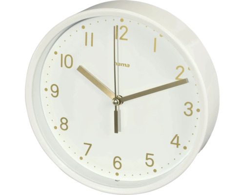 Wanduhr Analog Madeira mit Standfuß geräuschlos weiß gold Ø 16 cm Wanduhr mit weißem Rahmen und Zifferblatt