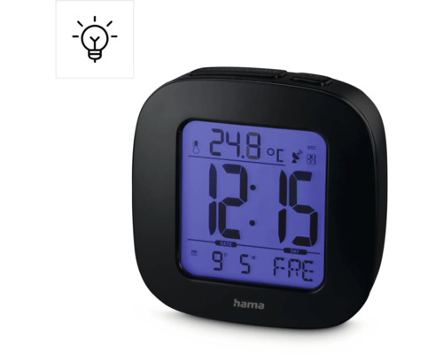 Funkwecker Digital Cube mit Thermometer und Datum schwarz 7x6 cm Digitaler Funkwecker mit Anzeige von Temperatur, Datum und Uhrzeit
