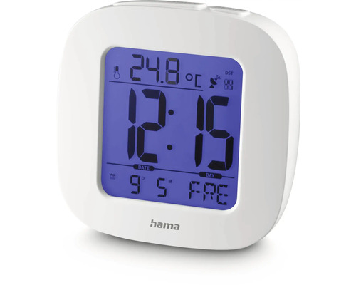 Funkwecker Digital RC 45 mit Thermometer und Datum weiß 7,8x7,8 cm Digitaler Funkwecker mit Temperaturanzeige