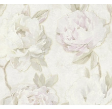 Papier peint intissé avec motif de pivoines à grande échelle et surface structurée.
