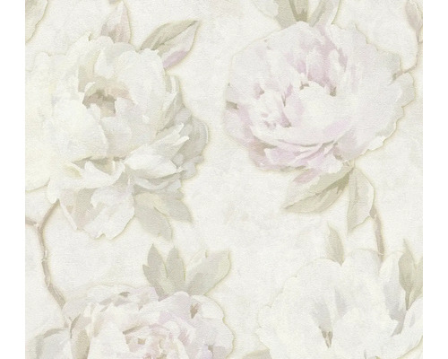 Papier peint intissé avec motif de pivoines à grande échelle et surface structurée.