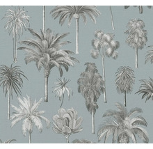Papier peint intissé avec palmiers et plantes tropicales au look esquissé.