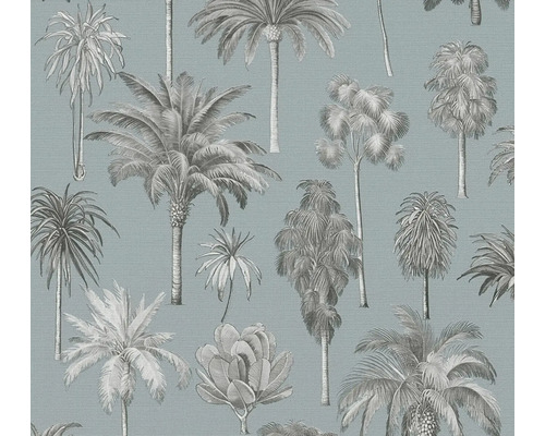 Papier peint intissé avec palmiers et plantes tropicales au look esquissé.