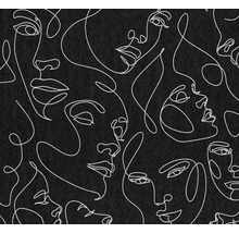 Vliestapete mit One-Line-Art-Muster in Form von abstrakten Gesichtern auf strukturiertem Hintergrund.