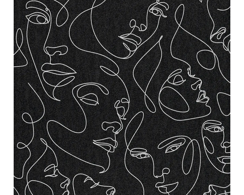 Vliestapete mit One-Line-Art-Muster in Form von abstrakten Gesichtern auf strukturiertem Hintergrund.