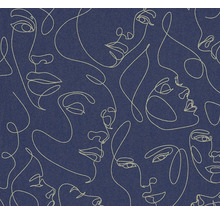 Vliestapete mit Line-Art-Muster aus Gesichtern in minimalistischem Design.