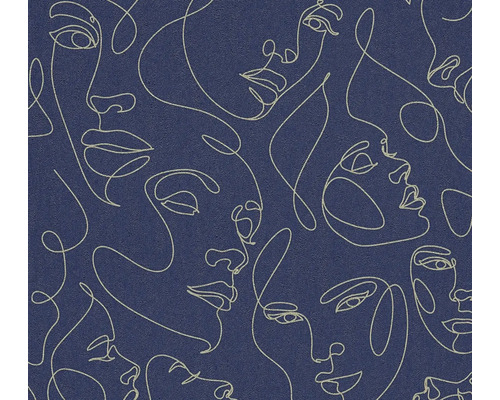 Vliestapete mit Line-Art-Muster aus Gesichtern in minimalistischem Design.