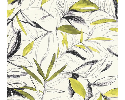 Papier peint intissé avec motif botanique de feuilles au style dessiné à la main et touches d'aquarelle.