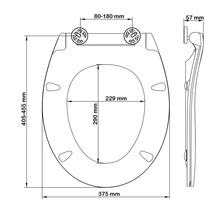 Dessin technique d'un siège de WC avec indications de dimensions