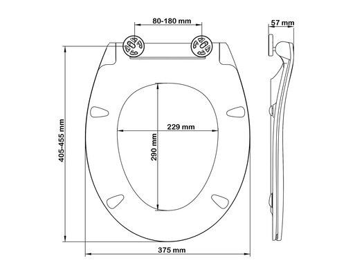 Dessin technique d'un siège de WC avec indications de dimensions