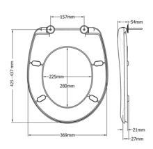 Dessin technique d'un couvercle de toilette avec indications de dimensions