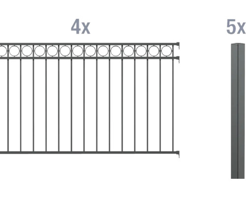 Vier Zaunelemente und fünf Pfosten für Gartenzäune
