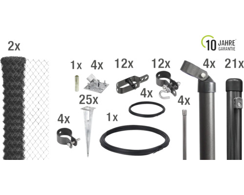 Kit complet de clôture avec rouleau de grillage, piquets de clôture et accessoires avec une garantie de dix ans
