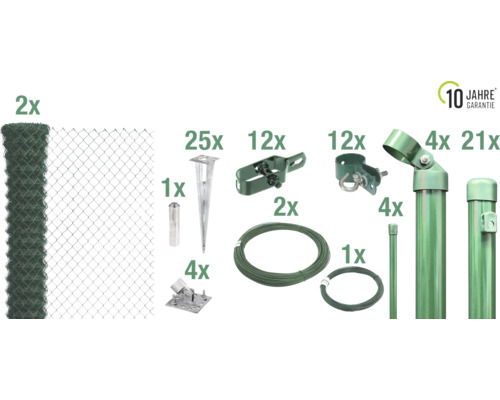 Kit complet de clôture en grillage avec clôture, poteaux et accessoires et dix ans de garantie