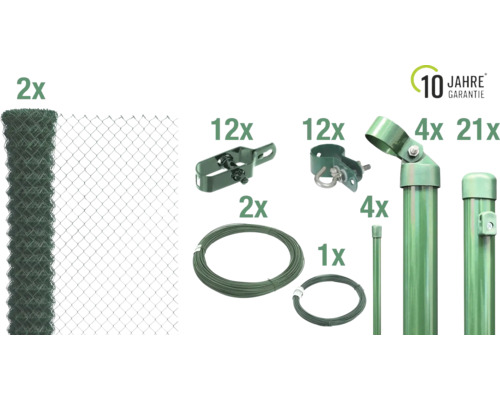 Kit complet pour grillage avec deux rouleaux de grillage, jambes de force, poteaux de clôture et accessoires et dix ans de garantie