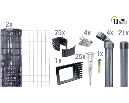 Komplettes Zaunbauset mit Drahtrolle, Pfosten und Zubehör sowie 10 Jahre Garantie