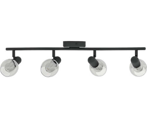 Plafonnier avec quatre spots et boules en verre transparent