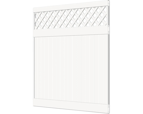 Clôture de jardin blanche avec lattes et éléments décoratifs