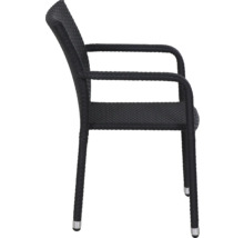 Chaise de jardin avec accoudoirs en résine tressée noire, vue de profil.