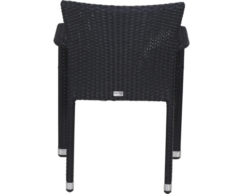 Chaise de jardin Siena Garden en résine tressée anthracite avec accoudoirs, vue arrière.