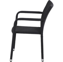 Fauteuil de jardin empilable en résine tressée anthracite avec accoudoirs.