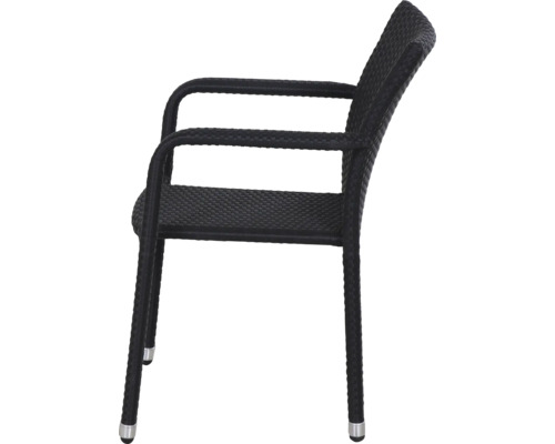 Fauteuil de jardin empilable en résine tressée anthracite avec accoudoirs.