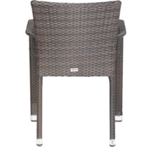 Chaise de jardin Siena Garden en résine tressée marron, vue arrière avec accoudoirs.