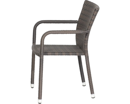 Chaise de jardin en résine tressée avec accoudoirs, marron foncé