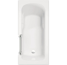 Badezimmeransicht von oben mit Badewanne und Badewannenaufsatz