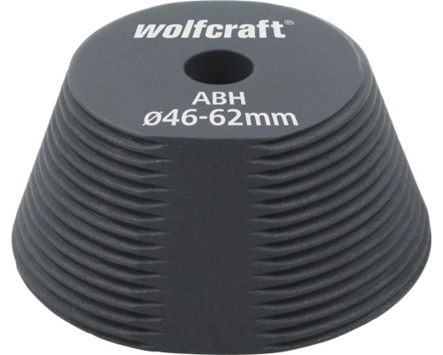 Logo Wolfcraft, aide au perçage pour scie trépan, diamètre de 46 à 62 millimètres