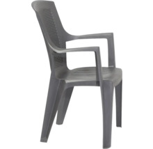 Chaise empilable grise en plastique avec accoudoirs, chaise de jardin.