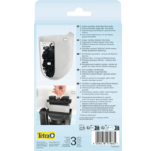 Tetra Logo sur l emballage de 3 cartouches. Montre la structure du filtre avec charbon actif et le remplacement dans le filtre pour aquarium.