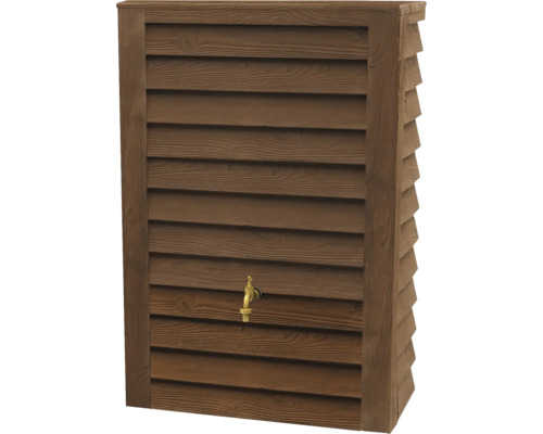 Récupérateur d'eau de pluie aspect bois avec robinet, rectangulaire, brun