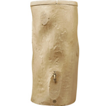 Récupérateur d'eau de pluie en aspect tronc d'arbre en plastique avec robinet et couvercle pour le jardin.