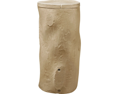 Récupérateur d'eau de pluie aspect tronc d'arbre en plastique avec couvercle et raccord Garantia Logo