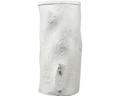 Récupérateur d eau de pluie Garantia aspect tronc d arbre avec couvercle et robinet.
