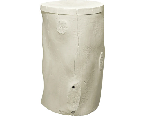 Récupérateur d'eau de pluie Garantia aspect tronc d'arbre en plastique avec couvercle et raccord fileté.