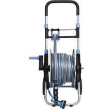 Dévidoir avec tuyau d'arrosage et lance d'arrosage