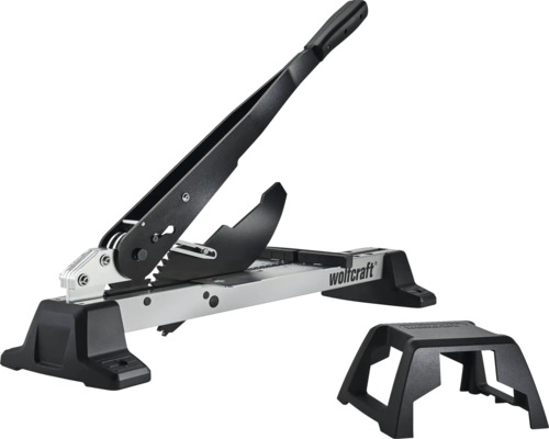 Coupe-stratifié Wolfcraft avec une longue poignée et un support de matériau séparé.