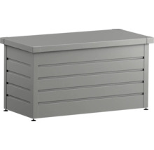 Graue Aufbewahrungsbox mit horizontalen Lamellen für den Außenbereich