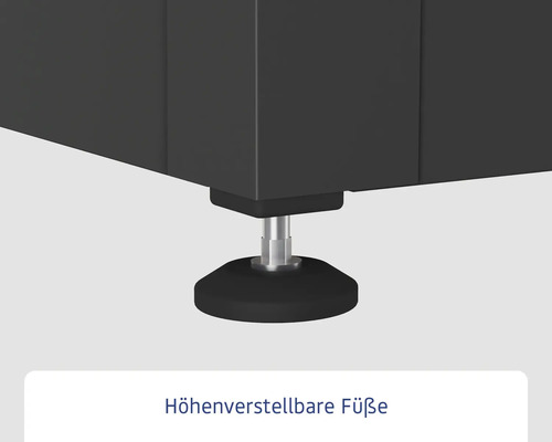 Detailaufnahme von höhenverstellbaren Füßen an einem Möbelstück
