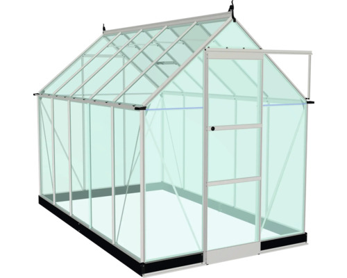 Gewächshaus mit geöffneter Tür und Rahmen