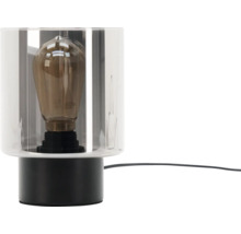 Tischleuchte mit Glühbirne und transparentem Lampenschirm