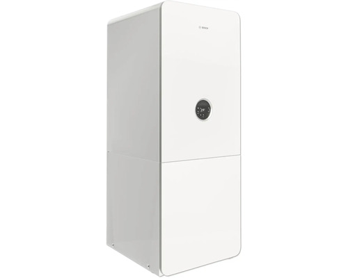 Chauffage à gaz blanc avec affichage numérique et logo Bosch