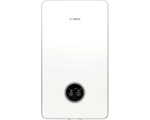 Logo Bosch au-dessus d'un système de chauffage blanc avec une unité de commande ronde