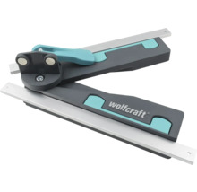 Fausse équerre Wolfcraft pour onglets avec rails métalliques extensibles et levier de blocage.