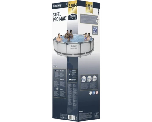 Emballage pour piscine tubulaire Bestway Steel Pro Max d'un diamètre de 3,66 mètres et d'une hauteur de 76 centimètres